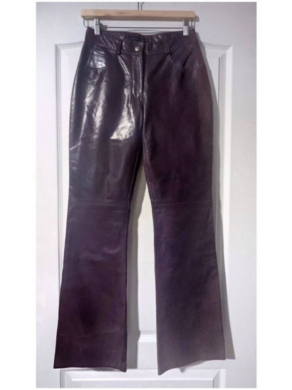 Rudsak | Women’s Bootcut Leather Pants In Eggplant With Faded Finish